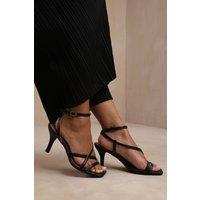 Where's That From Women's 'Austin' Multi Strap Cross Over Mid Heels in Black | Size: 7