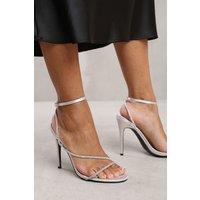 Where's That From Women's 'Zaneen' Stiletto High Heel With Diamante Detailed Strap in Silver | Size: 4