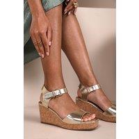 Where's That From Women's 'Imelda' Wide Fit Wedge Sandals With Buckle Ankle Strap in Gold | Size: 8E