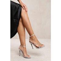 Where's That From Women's 'Adeline' Stiletto High Heel With Diamante Detailed Strap in Silver | Size: 6