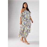 Shnoo Women's Floral Print Cold-Shoulder Tiered Maxi Dress | Size: 18