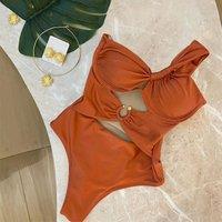 Lemon Daisy Accessories Women's Nova Femme One Shoulder Swimsuit in Brown | Size: Medium