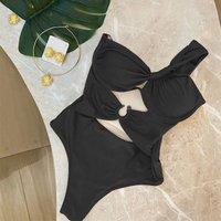 Lemon Daisy Accessories Women's Nova Femme One Shoulder Swimsuit in Black | Size: Small