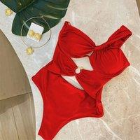 Lemon Daisy Accessories Women's Nova Femme One Shoulder Swimsuit in Red | Size: Small