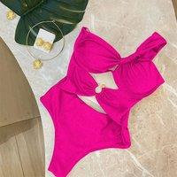 Lemon Daisy Accessories Women's Nova Femme One Shoulder Swimsuit in Pink | Size: Large