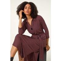 Roman Women's Geometric Stretch Midi Shirt Dress in Red | Size: 16