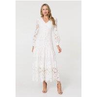 Izabel London Women's Floral Lace Layer Long Sleeve Maxi Dress in White | Size: 10