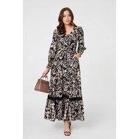 Izabel London Women's Floral Lace Trim Long Sleeve Maxi Dress | Size: 14