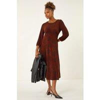 Roman Women's Speckled A-Line Stretch Midi Dress in Orange | Size: 10