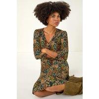 Roman Women's Floral Print V-Neck Stretch Dress in Teal | Size: 20