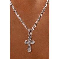 Cernucci Women's Clear CZ Cross Necklace - 15mm - White in Metallic Silver | Size: 16 inches