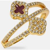 Cernucci Women's Iced & Burgundy Enamel Motif Twist Ring - 15mm in Metallic Gold | Size: 7