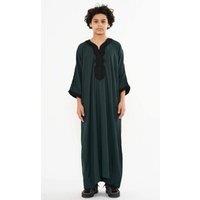 Thobez Boy's Moroccan Thobe Half Sleeve Eid Embroidery Kaftan Ramadan in Green | Size: 5-6 Years