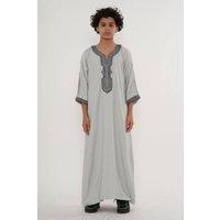 Thobez Boy's Moroccan Thobe Half Sleeve Eid Embroidery Kaftan Ramadan in Grey | Size: 9-10 Years