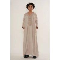 Thobez Boy's Moroccan Thobe Half Sleeve Eid Embroidery Kaftan Ramadan in Nude | Size: 6-7 Years
