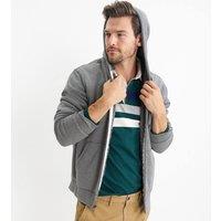 Lands' End Men's Serious Sweats Hooded Zip Jacket, Sherpa Lining in Dark Grey | Size: XL