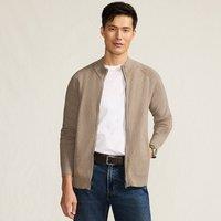 Lands' End Men's Zip Front Funnel Neck Bomber Jacket Cardigan in Taupe | Size: XL