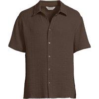 Lands' End Men's Short Sleeve Double Cloth Shirt in Dark Brown | Size: Large