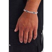 Cernucci Men's Black Cross Motif Tennis Bracelet - 5mm in Metallic Silver | Size: 7 inches