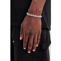 Cernucci Men's Iced Blue Baguette Motif Infinity Bracelet - 10mm in Metallic Silver | Size: 8 inches