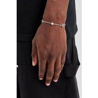 Cernucci Men's Blue Enamel Micro Motif Rolo Bracelet - 8mm in Metallic Silver | Size: 7 inches