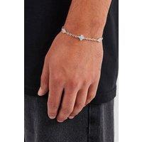 Cernucci Men's Blue CZ Baguette Motif Rolo Bracelet - 8mm in Metallic Silver | Size: 8 inches