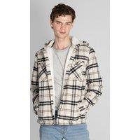 Enorsia Men's Borg Lined Button Through Hoodies in Cream | Size: Small