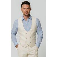 Dobell Men's Ivory Linen Slim Fit Double Breasted Waistcoat | Size: Large