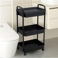 Living and Home 3-Tier Rolling Cart Kitchen Trolley with Lockable Wheels & Drawer Fruit Vegetable Storage in Black | Size: Medium