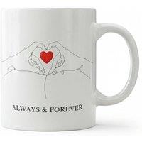 Dyzi Always & Forever Heart Line Art Printed Mug Valentine's Day Gift in White