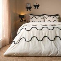 OHS Tufted Wave Bedding Set Modern Duvet Cover with Pillowcase in White | Size: Double