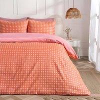 OHS Gingham Embossed Bedding Set Waffle Duvet Cover with Pillowcase in Coral | Size: Super King