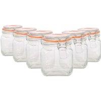Argon Tableware Square Glass Jars with Clip-Top Lids - 760ml - Pack of 6 in Clear