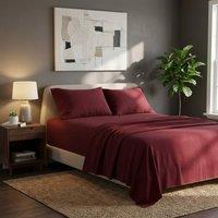 Snug City Soft Plain Brushed Cotton Fitted Flat Sheet Matching Pillowcases Set in Red | Size: Double