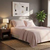 Snug City Soft Plain Brushed Cotton Fitted Flat Sheet Matching Pillowcases Set in Pink | Size: Super King