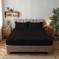 Snug City Microfibre Soft Touch Fitted Sheet 25cm Skirt Plain Dyed Bed Linen in Black | Size: Small Single