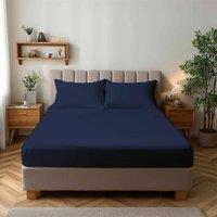 Snug City Microfibre Soft Touch Fitted Sheet 25cm Skirt Plain Dyed Bed Linen in Navy | Size: Small Single
