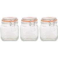 Argon Tableware Square Glass Jars with Clip-Top Lids - 760ml - Pack of 3 in Clear