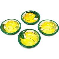 Verano Spanish Ceramics Signature Lemons Hand Painted Ceramic Kitchen Dining Set of 4 Tapas Bowls (Diam) 10cm