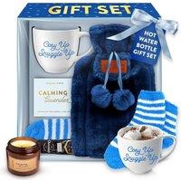 volila Gift Set with 1.5L Hot Water Bottle, Fluffy Socks, Mug, Scented Candle in Blue