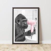 60 SECOND MAKEOVER Funny Gorilla Hairdryer Print | Size: A4