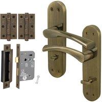 AFIT Antique Brass Twist Bathroom Handle WC Lock Hinges Set (64mm) 1 Pair in Bronze | Size: 150mm x 150mm