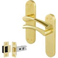 AFIT Satin Brass Twist Door Handle & Latch Set Backplate 1 Pair in Gold | Size: 150mm x 150mm