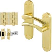 AFIT Satin Brass Twist Door Handle Latch Hinges Set Internal 1 Pair in Gold | Size: 150mm x 150mm