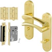 AFIT Satin Brass Twist Bathroom Handle WC Lock Hinges Set (64mm) 1 Pair in Gold | Size: 150mm x 150mm