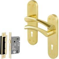 AFIT Satin Brass Twist Door Handle Sashlock Escutcheon Set (64mm) 1 Pair in Gold | Size: 150mm x 150mm