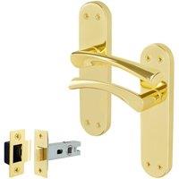 AFIT Polished Brass Twist Door Handle & Latch Set Backplate 1 Pair in Gold | Size: 150mm x 150mm