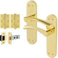 AFIT Polished Brass Twist Door Handle Latch Hinges Set Internal 1 Pair in Gold | Size: 150mm x 150mm