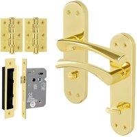 AFIT Polished Brass Twist Bathroom Handle WC Lock Hinges Set (80mm) 1 Pair in Gold | Size: 150mm x 150mm