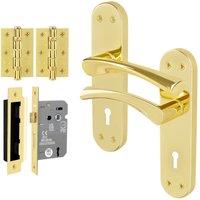 AFIT Polished Brass Twist Handle Sashlock Escutcheon Hinges (64mm) 1 Pair in Gold | Size: 150mm x 150mm